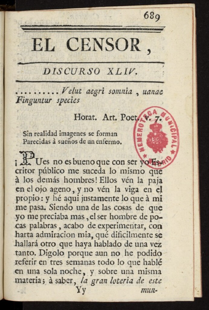 Miniatura de El Censor: obra periódica de 1781, discurso nº 44