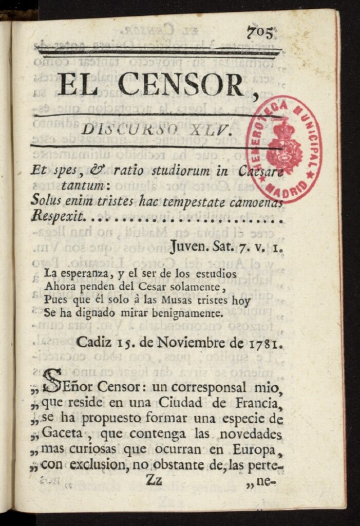 Miniatura de El Censor: obra periódica de 1781, discurso nº 45