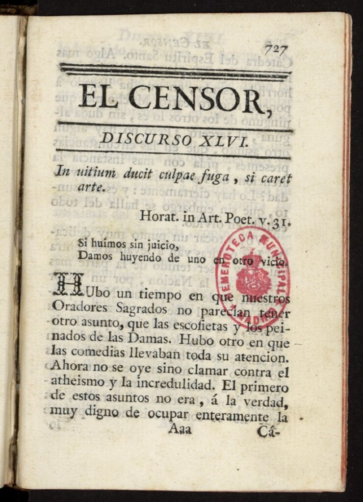 Miniatura de El Censor: obra periódica de 1781, discurso nº 46