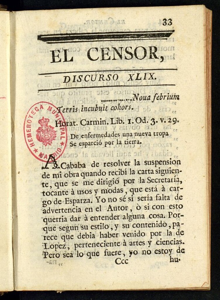 Miniatura de El Censor: obra periódica de 1782, discurso nº 49