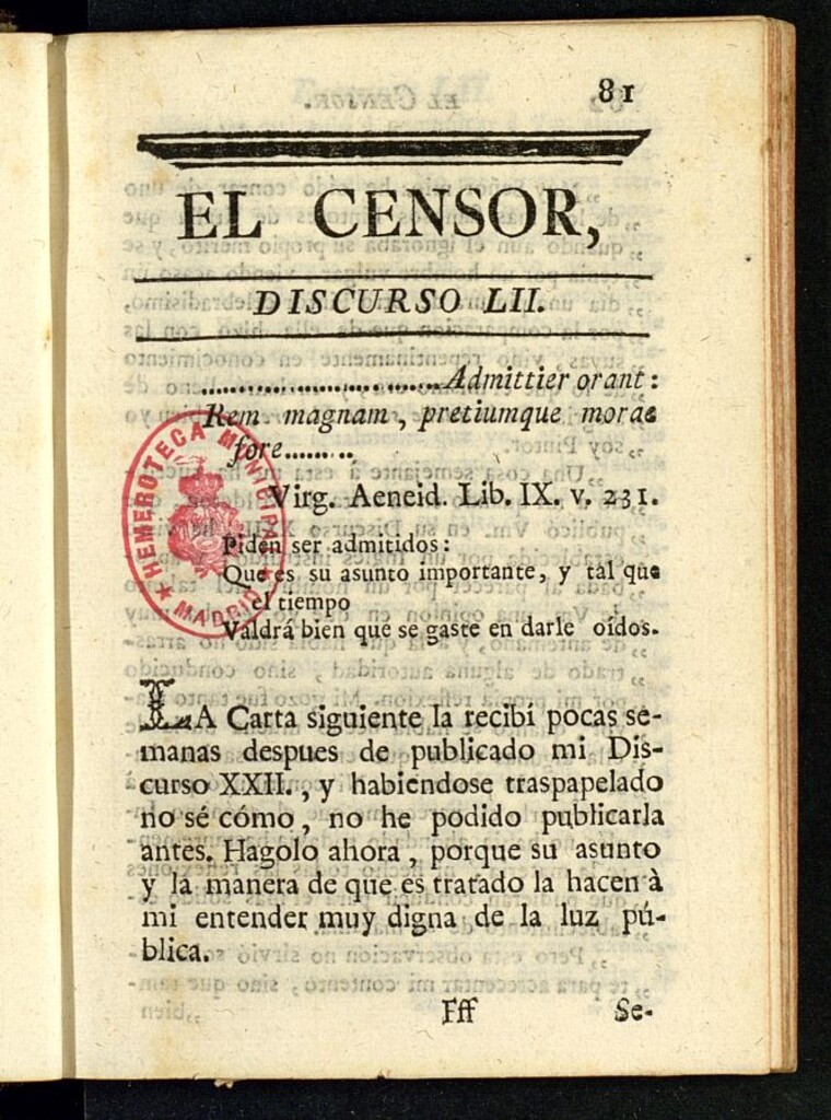 Miniatura de El Censor: obra periódica de 1782, discurso nº 52