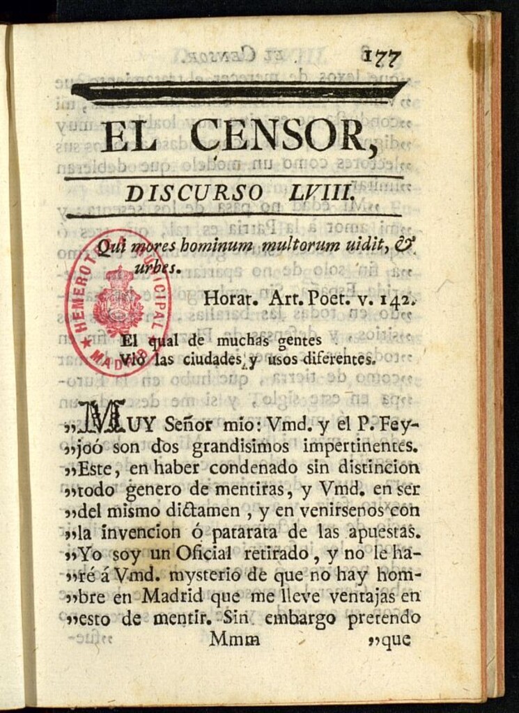 Miniatura de El Censor: obra periódica de 1782, discurso nº 58