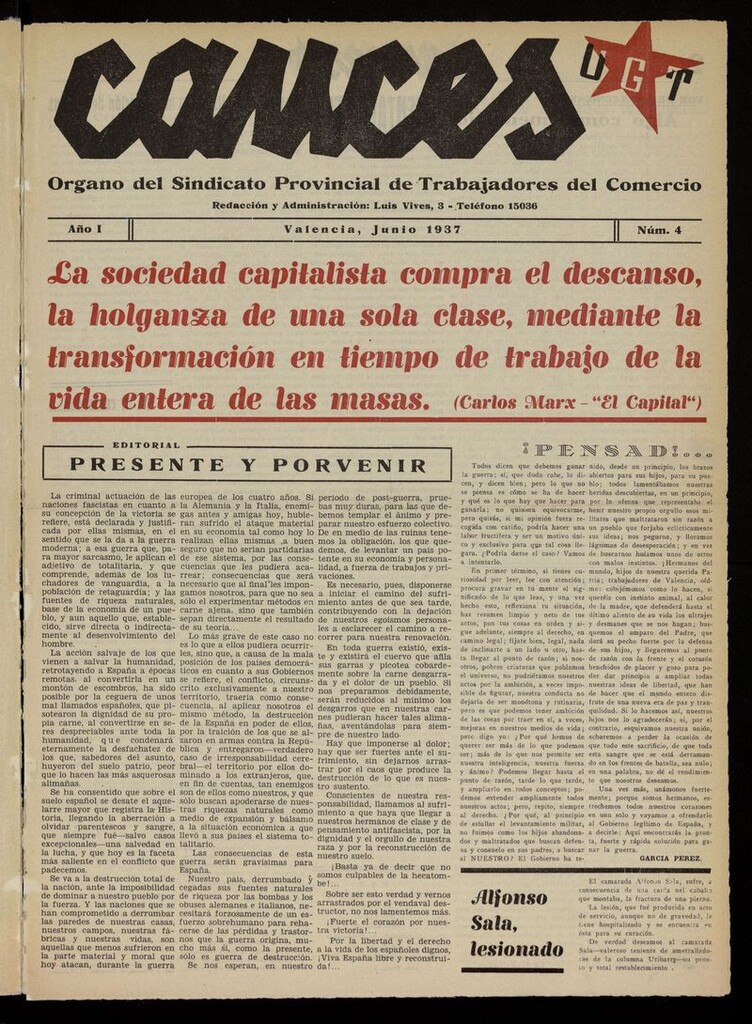 Miniatura de Cauces: Órgano del Sindicato Provincial de Trabajadores del Comercio de junio de 1937