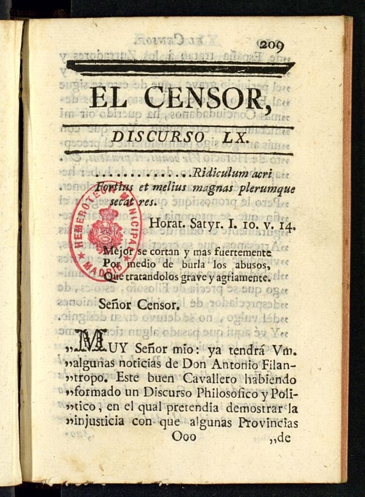 Miniatura de El Censor: obra periódica de 1782, discurso nº 60