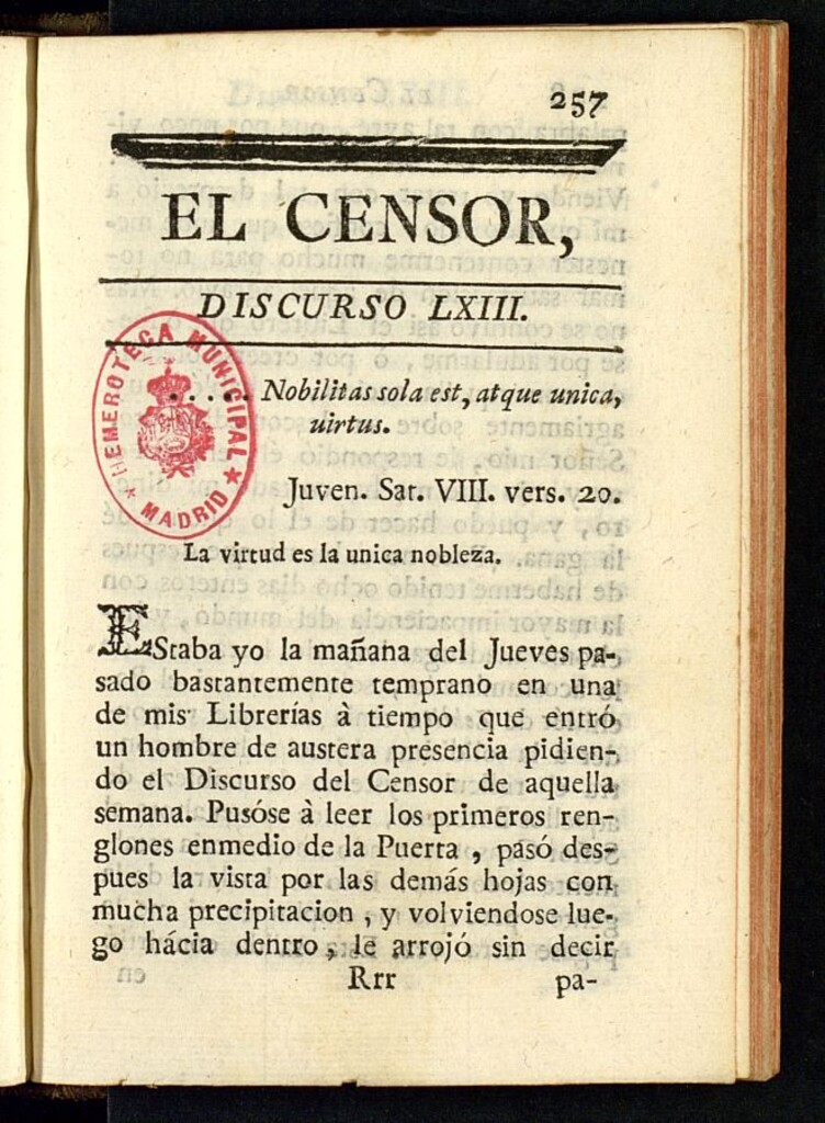 Miniatura de El Censor: obra periódica de 1782, discurso nº 63