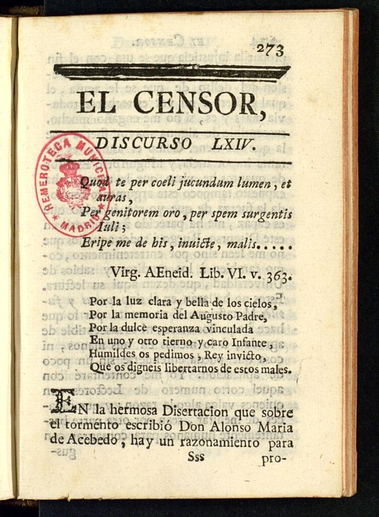 Miniatura de El Censor: obra periódica de 1782, discurso nº 64