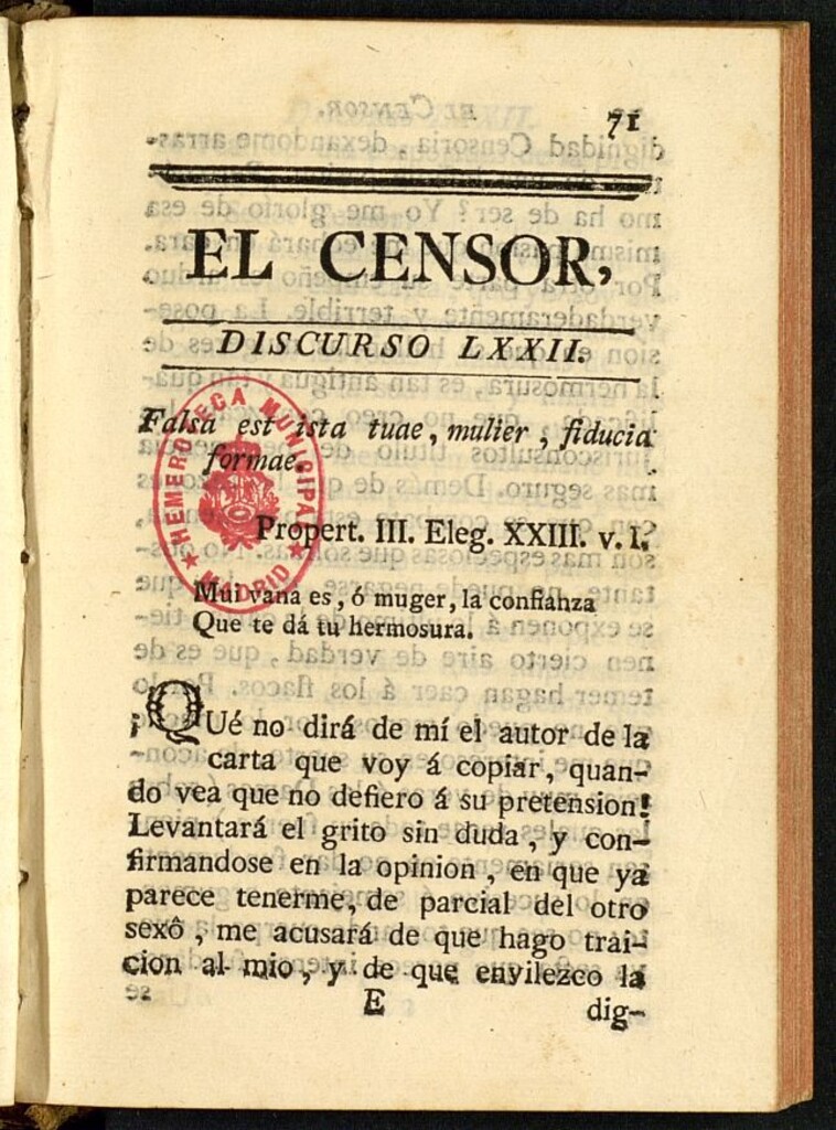 Miniatura de El Censor: obra periódica de 1783, discurso nº 72