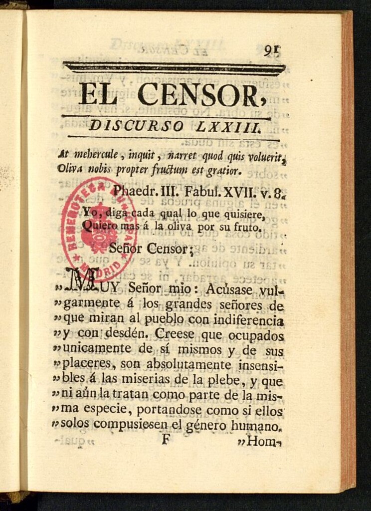 Miniatura de El Censor: obra periódica de 1783, discurso nº 73