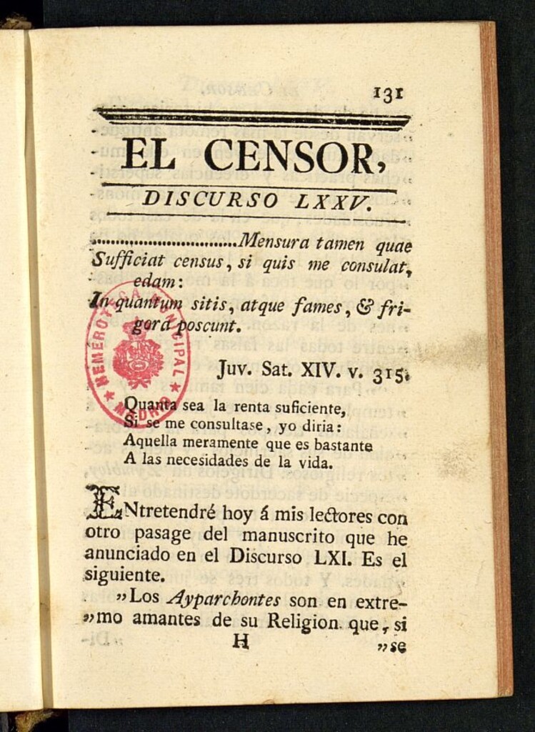 Miniatura de El Censor: obra periódica de 1783, discurso nº 75