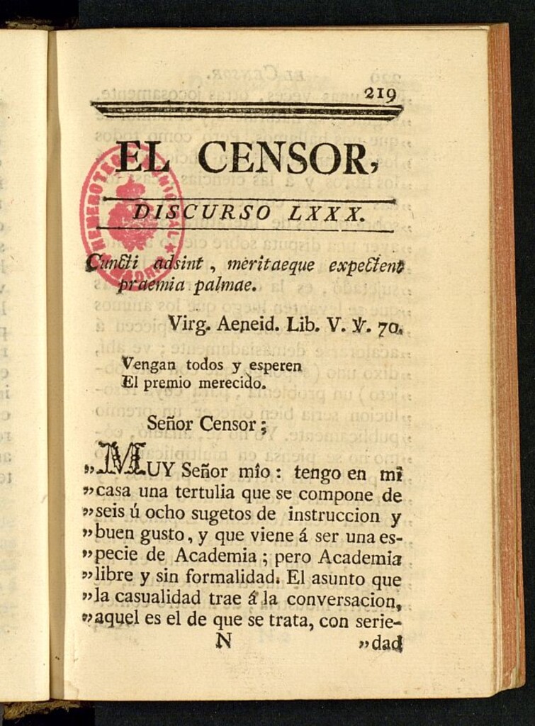Miniatura de El Censor: obra periódica de 1783, discurso nº 80