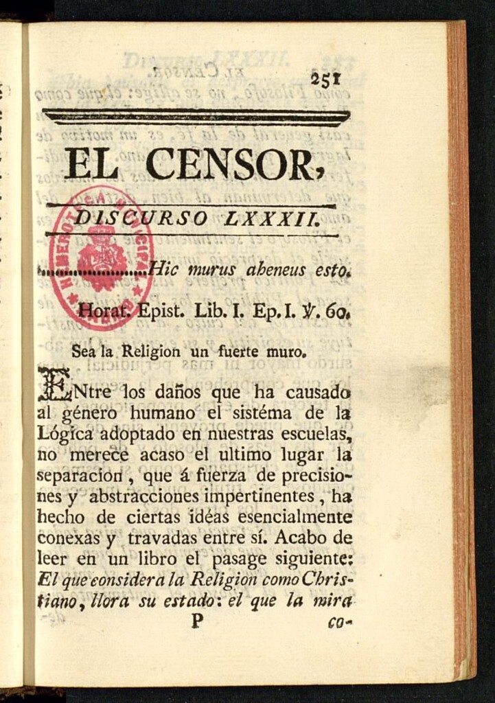 Miniatura de El Censor: obra periódica de 1783, discurso nº 82