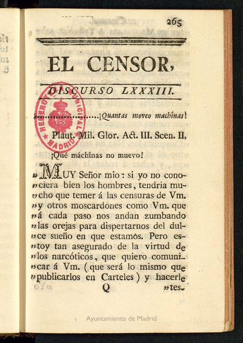 Miniatura de El Censor: obra periódica de 1783, discurso nº 83