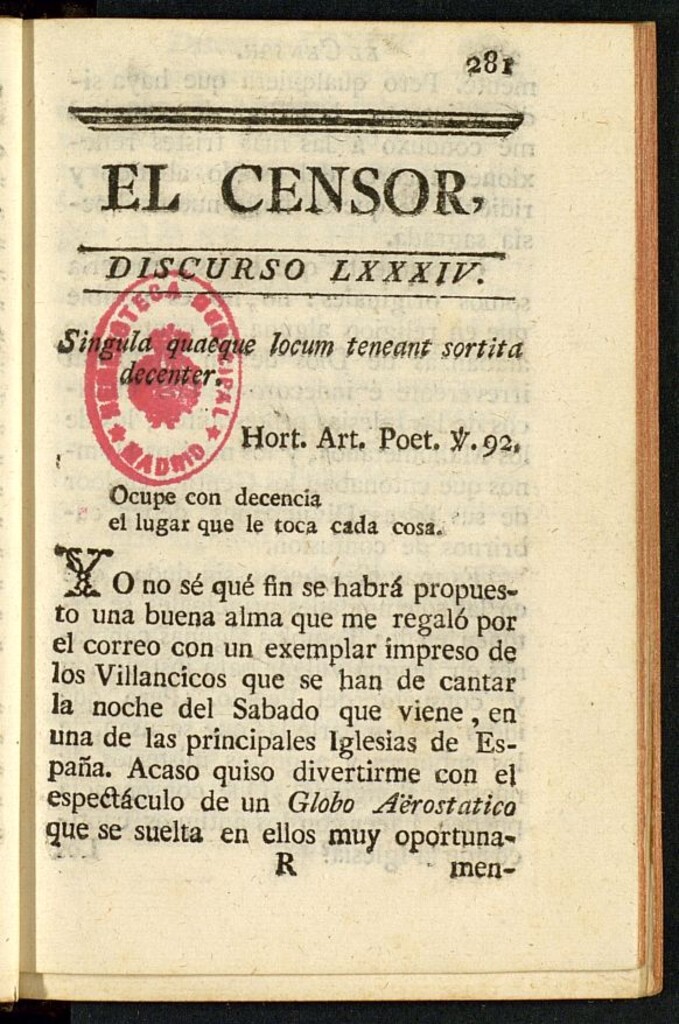 Miniatura de El Censor: obra periódica de 1783, discurso nº 84