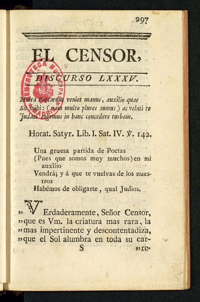 Miniatura de El Censor: obra periódica de 1783, discurso nº 85