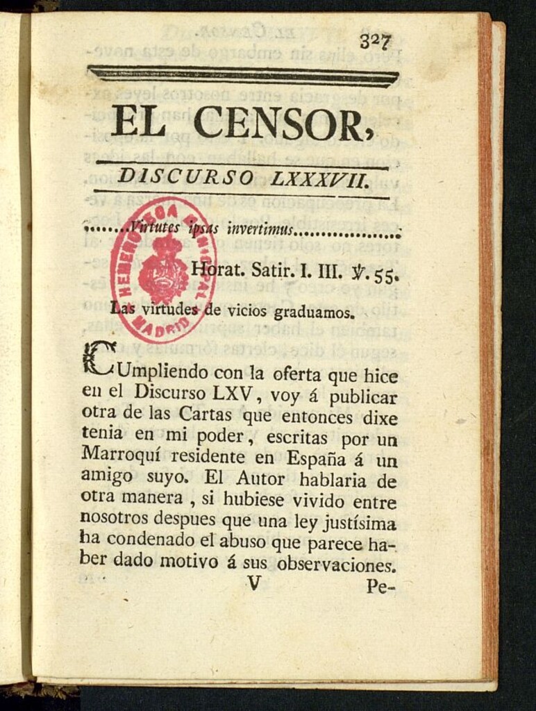 Miniatura de El Censor: obra periódica de 1783, discurso nº 87