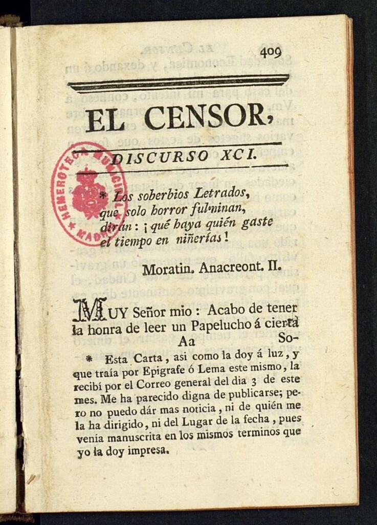 Miniatura de El Censor: obra periódica de 1784, discurso nº 91