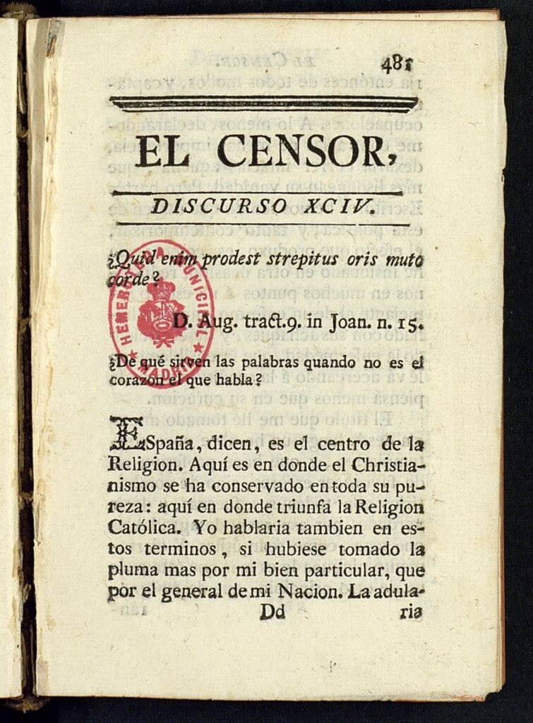 Miniatura de El Censor: obra periódica de 1784, discurso nº 94