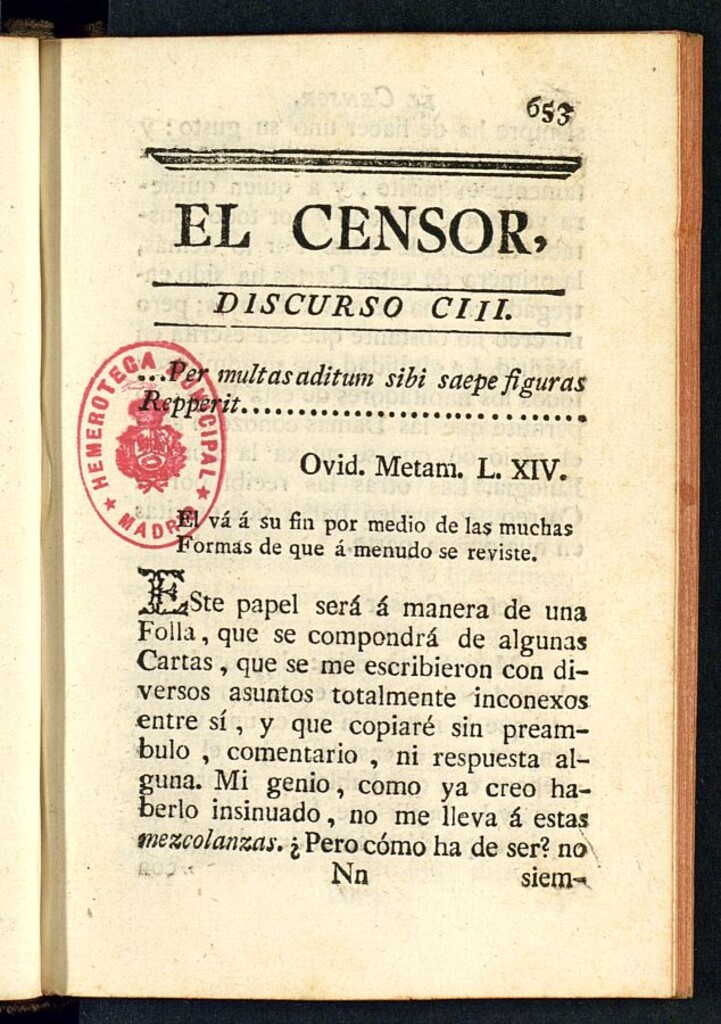 Miniatura de El Censor: obra periódica de 1784, discurso nº 103