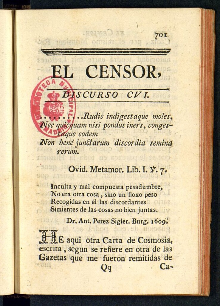 Miniatura de El Censor: obra periódica de 1784, discurso nº 106
