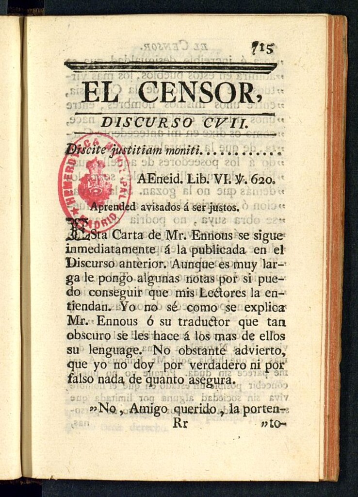 Miniatura de El Censor: obra periódica de 1784, discurso nº 107