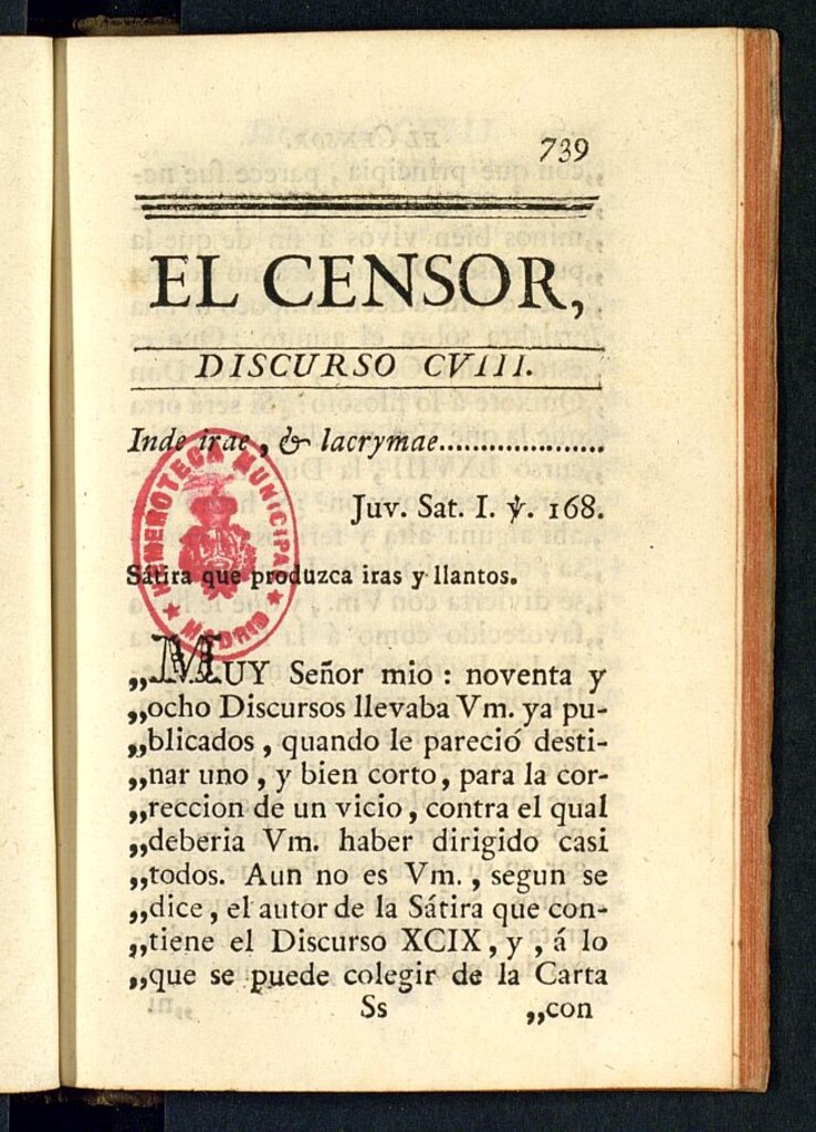 Miniatura de El Censor: obra periódica de 1784, discurso nº 108