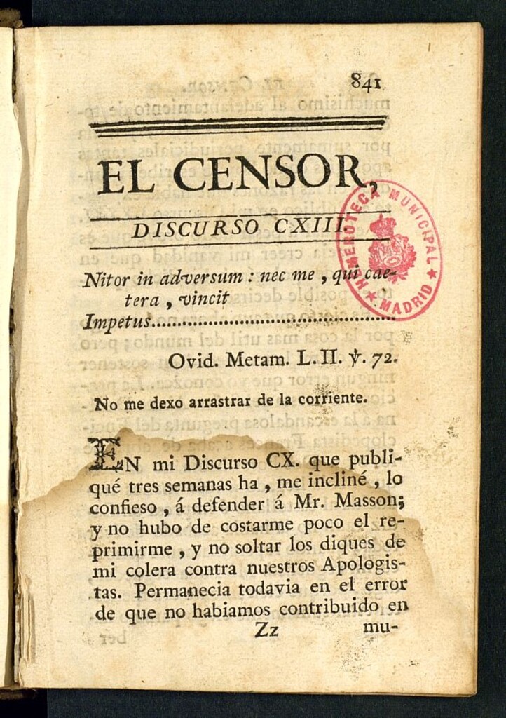Miniatura de El Censor: obra periódica de 1785, discurso nº 113