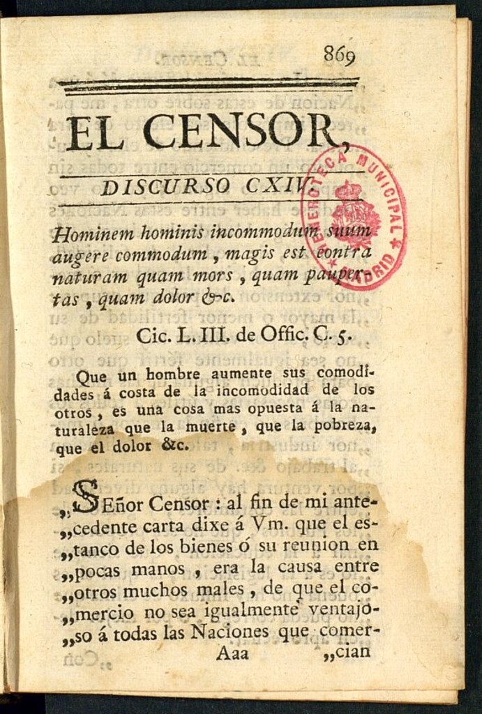 Miniatura de El Censor: obra periódica de 1785, discurso nº 114