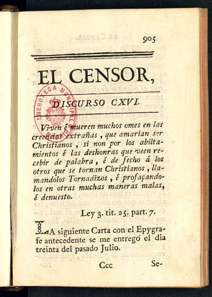 Miniatura de El Censor: obra periódica de 1785, discurso nº 116