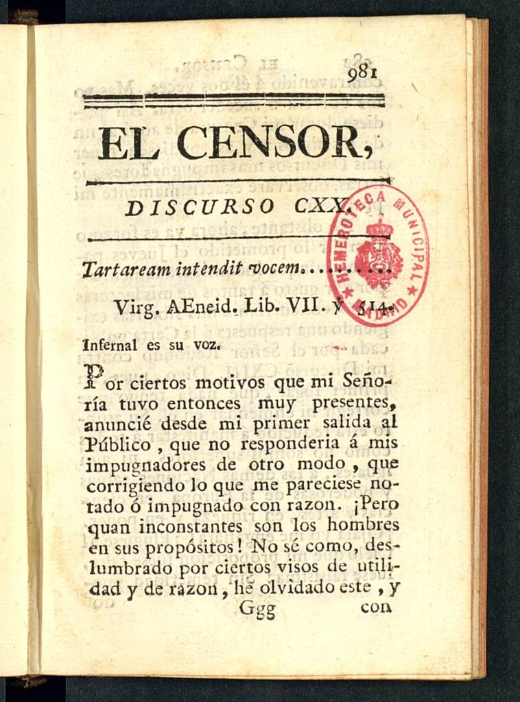 Miniatura de El Censor: obra periódica de 1785, discurso nº 120