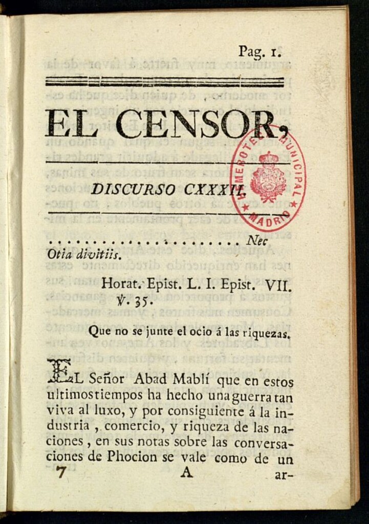 Miniatura de El Censor: obra periódica de 1786, discurso nº 132