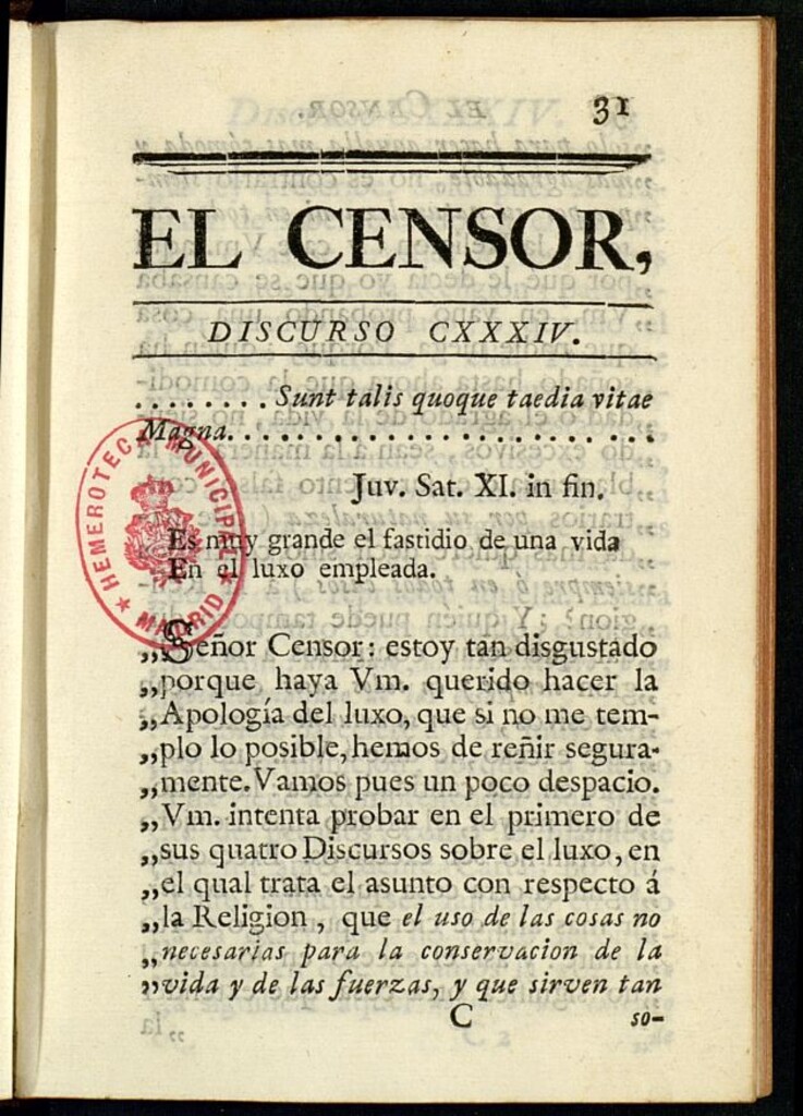 Miniatura de El Censor: obra periódica de 1786, discurso nº 134