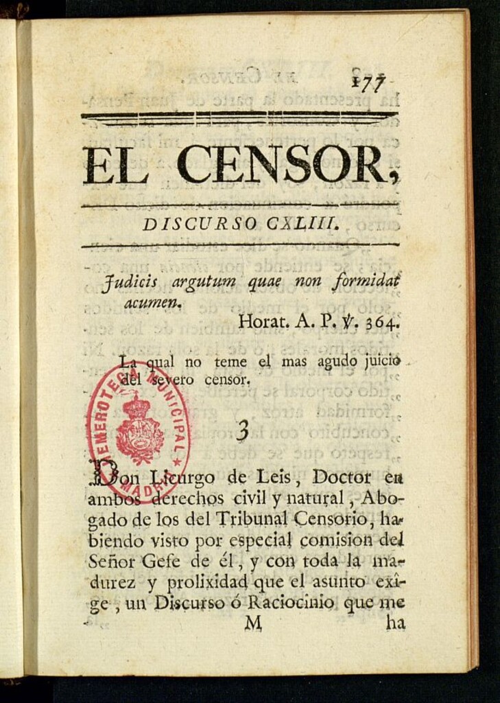 Miniatura de El Censor: obra periódica de 1786, discurso nº 143