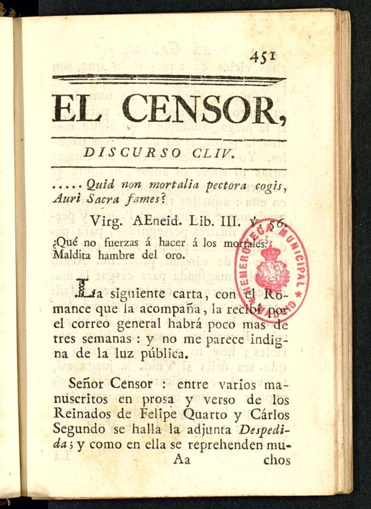 Miniatura de El Censor: obra periódica de 1787, discurso nº 154