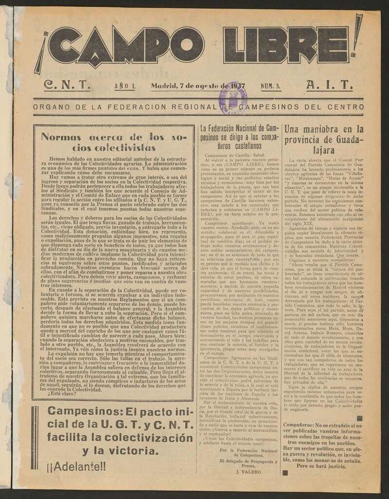 Miniatura de ¡Campo Libre! (Madrid, 1937-1938) del 7 de agosto de 1937