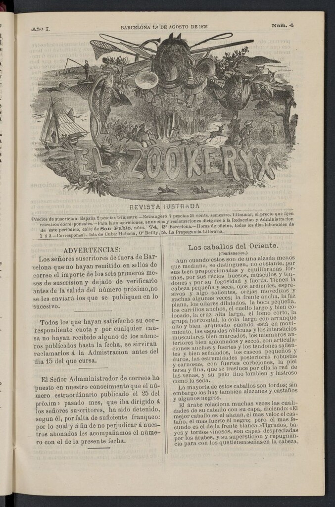 Miniatura de El Zookeryx del 1 de agosto de 1876, nº 4