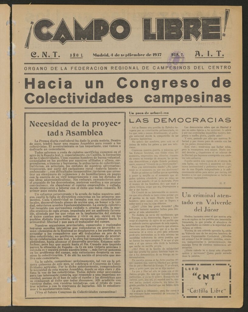 Miniatura de ¡Campo Libre! (Madrid, 1937-1938) del 4 de septiembre de 1937