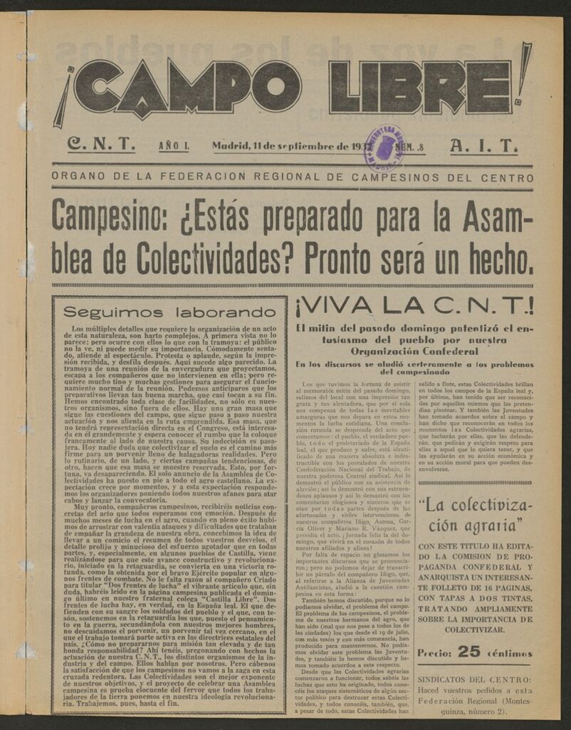 Miniatura de ¡Campo Libre! (Madrid, 1937-1938) del 11 de septiembre de 1937