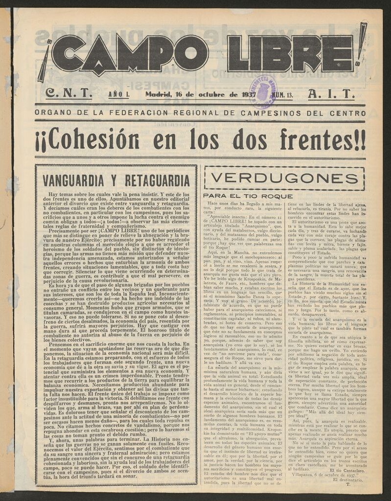 Miniatura de ¡Campo Libre! (Madrid, 1937-1938) del 16 de octubre de 1937