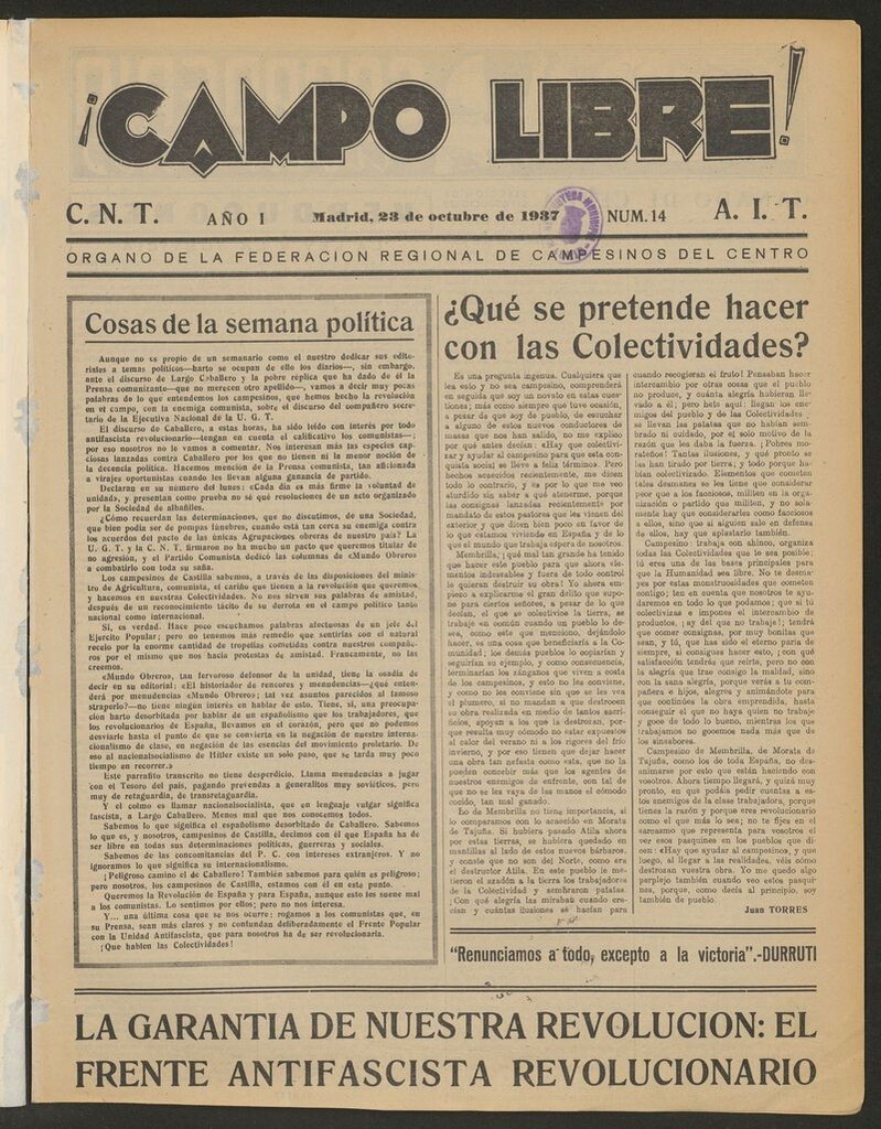 Miniatura de ¡Campo Libre! (Madrid, 1937-1938) del 23 de octubre de 1937