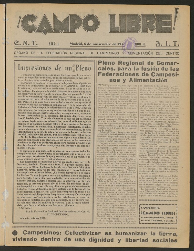 Miniatura de ¡Campo Libre! (Madrid, 1937-1938) del 6 de noviembre de 1937