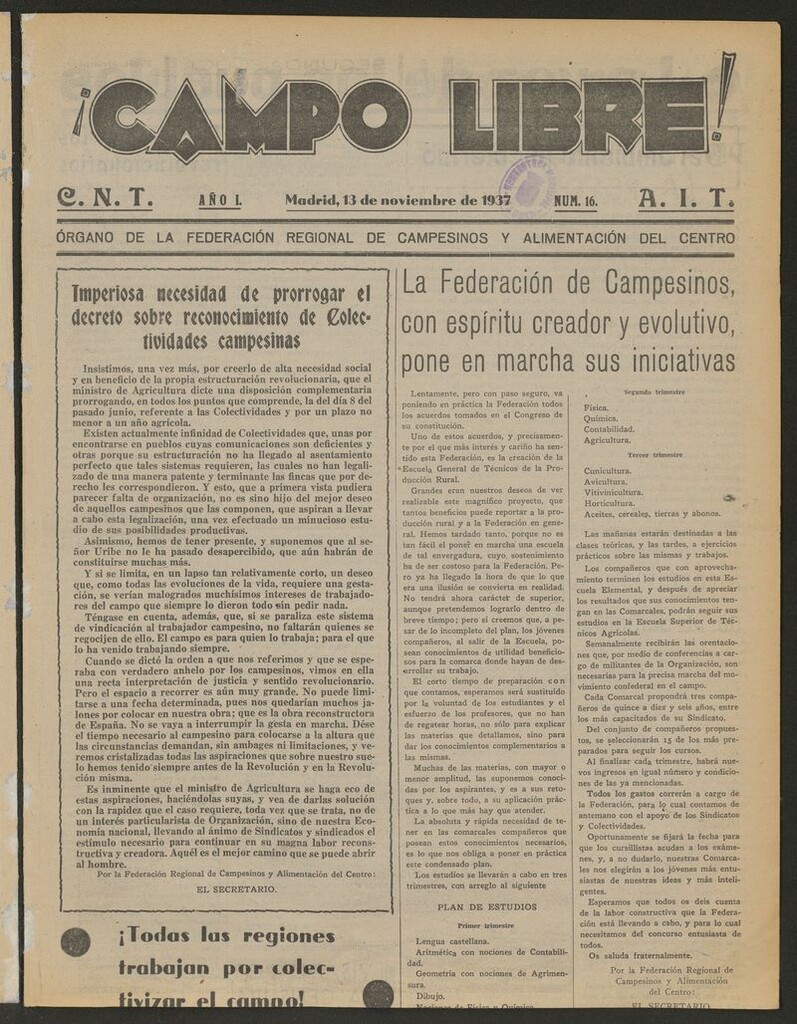 Miniatura de ¡Campo Libre! (Madrid, 1937-1938) del 13 de noviembre de 1937