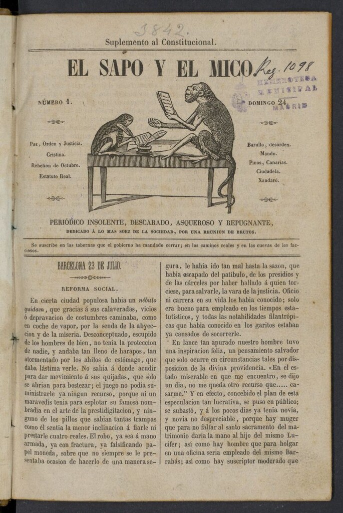 Miniatura de El Sapo y el Mico de 1842, nº 1