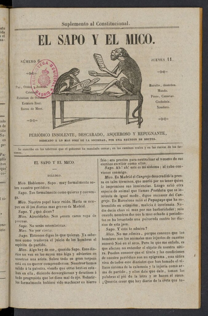 Miniatura de El Sapo y el Mico de 1842, nº 6
