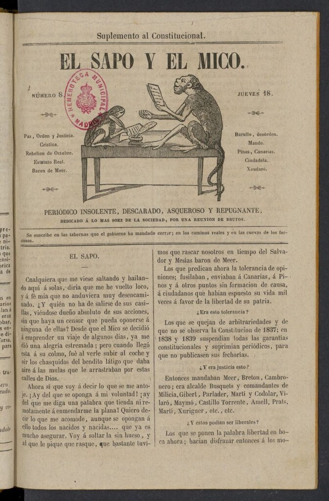 Miniatura de El Sapo y el Mico de 1842, nº 8