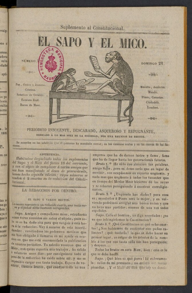 Miniatura de El Sapo y el Mico de 1842, nº 9
