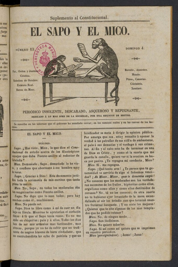 Miniatura de El Sapo y el Mico de 1842, nº 13