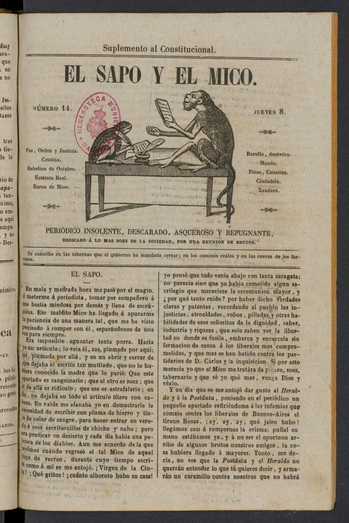 Miniatura de El Sapo y el Mico de 1842, nº 14
