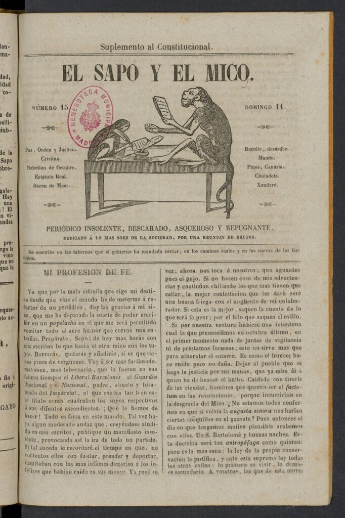 Miniatura de El Sapo y el Mico de 1842, nº 15