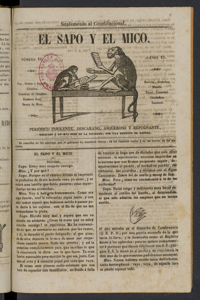 Miniatura de El Sapo y el Mico de 1842, nº 16