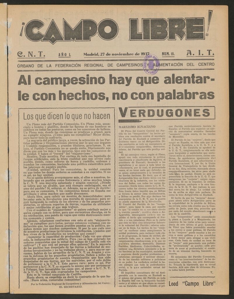 Miniatura de ¡Campo Libre! (Madrid, 1937-1938) del 27 de noviembre de 1937